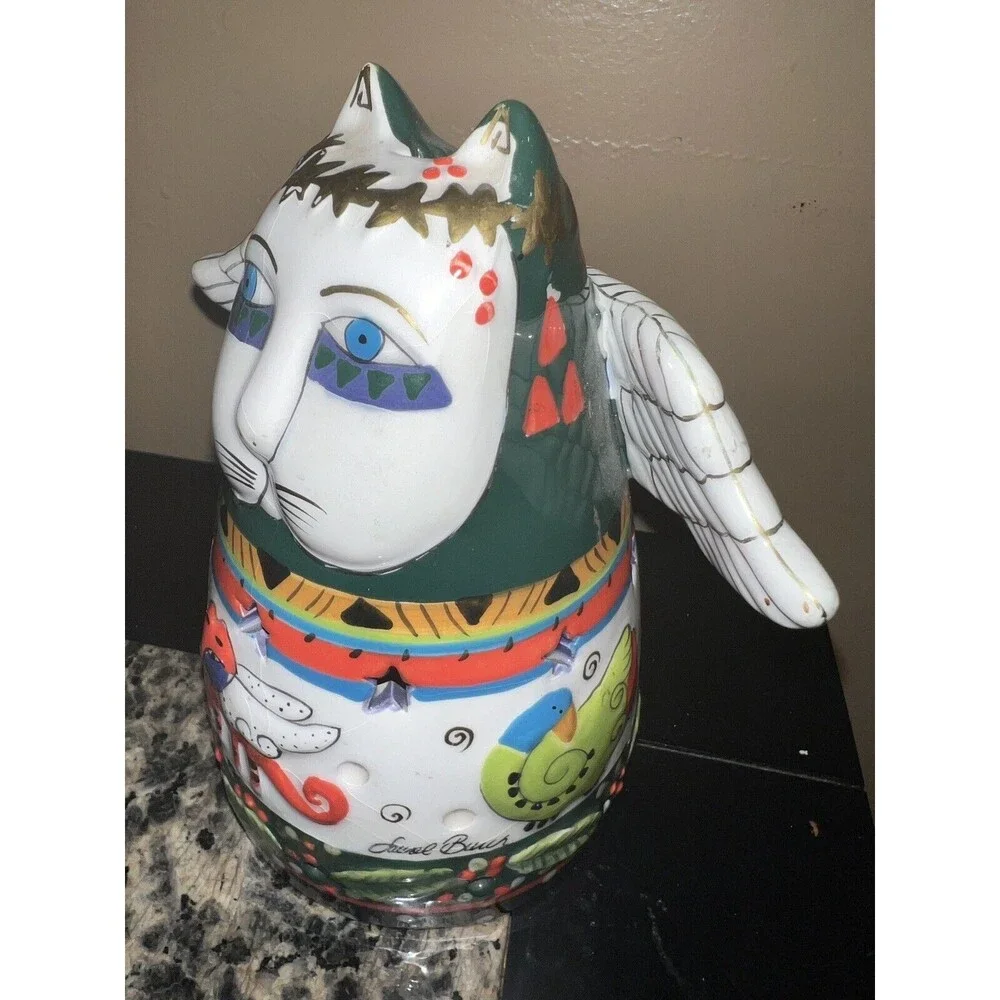 Laurel Burch Votive stand Angel Cat Tealight Bella Casa Ganz Wings Holly Berries